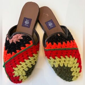 Res Ipsa Handmade Crochet Wool Leather Slides Mules Flats Unisex M 9 W 10.5